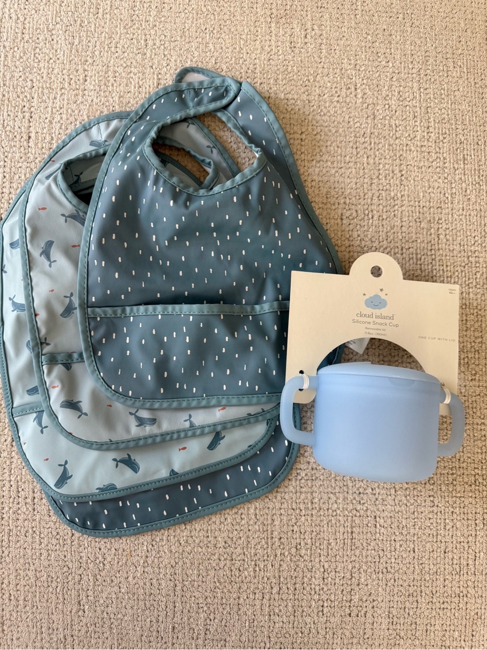 cloud island Teal and Light Blue Waterproof Baby Bib Set